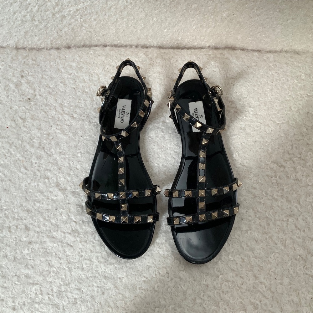 Valentino black rock studs accent gladiator rubber sandals